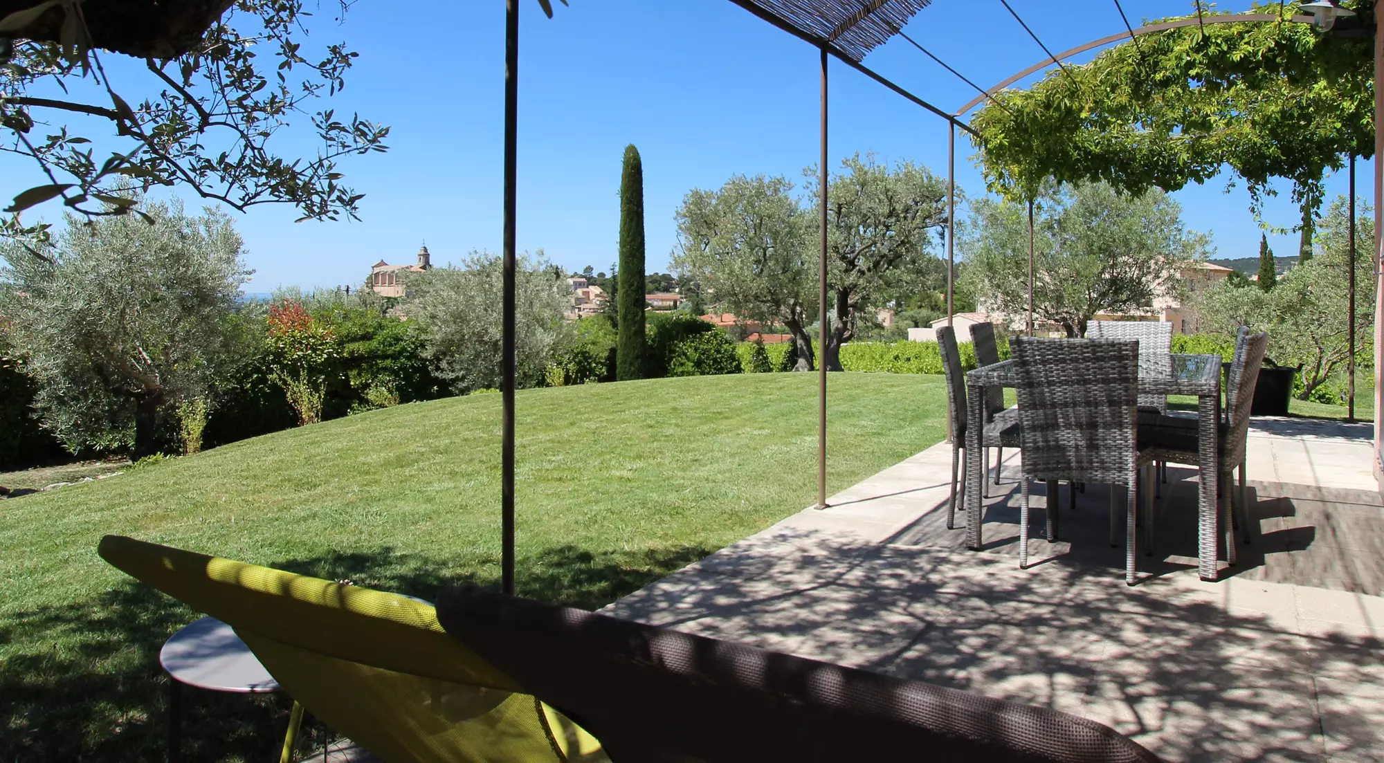 Terrace under the arbour and private garden