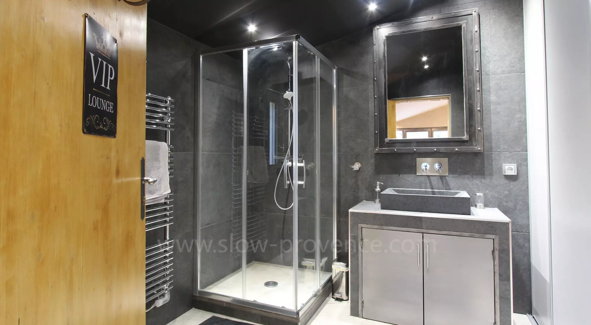 A very modern ensuite bathroom