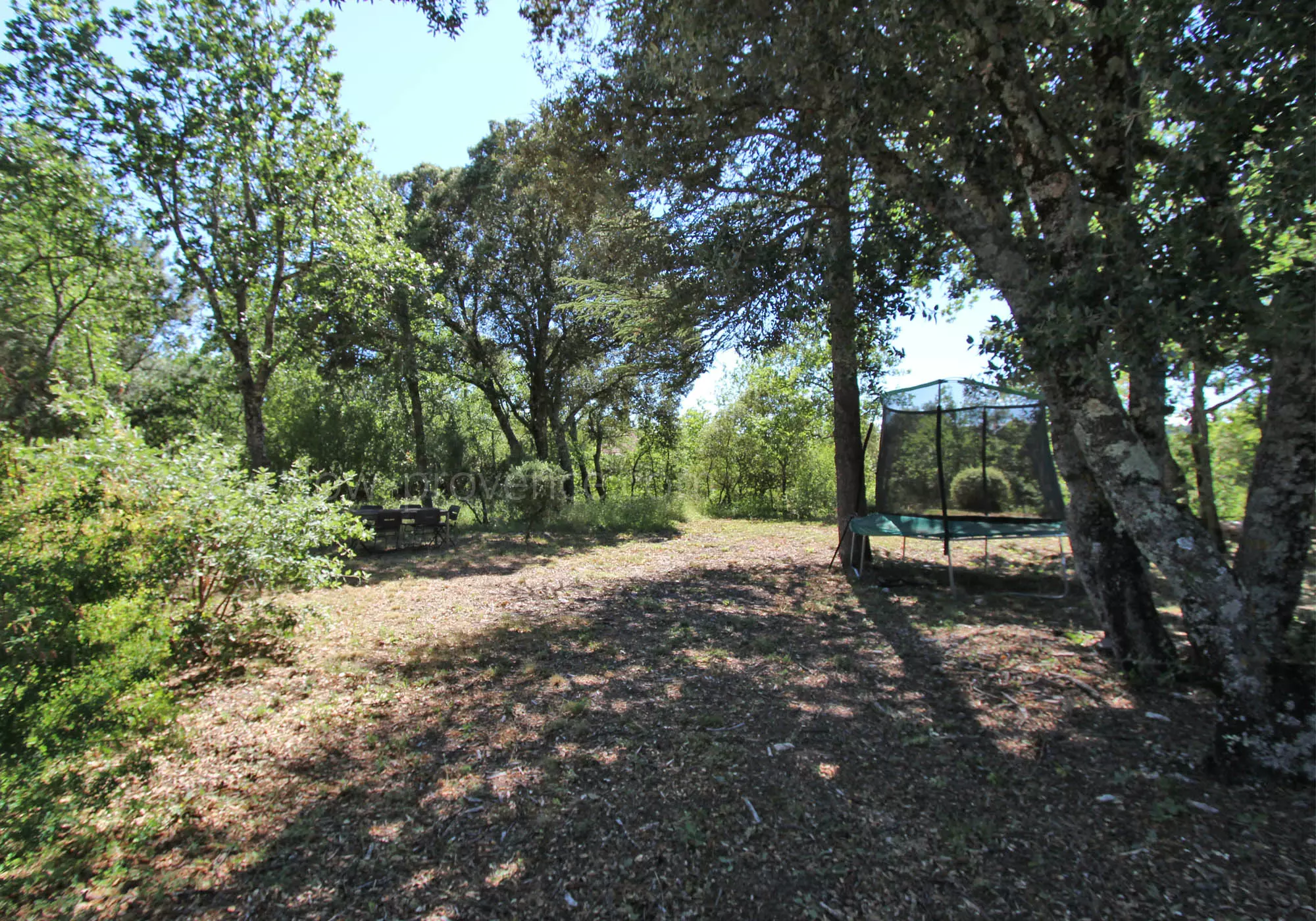 Grand jardin avec trampoline