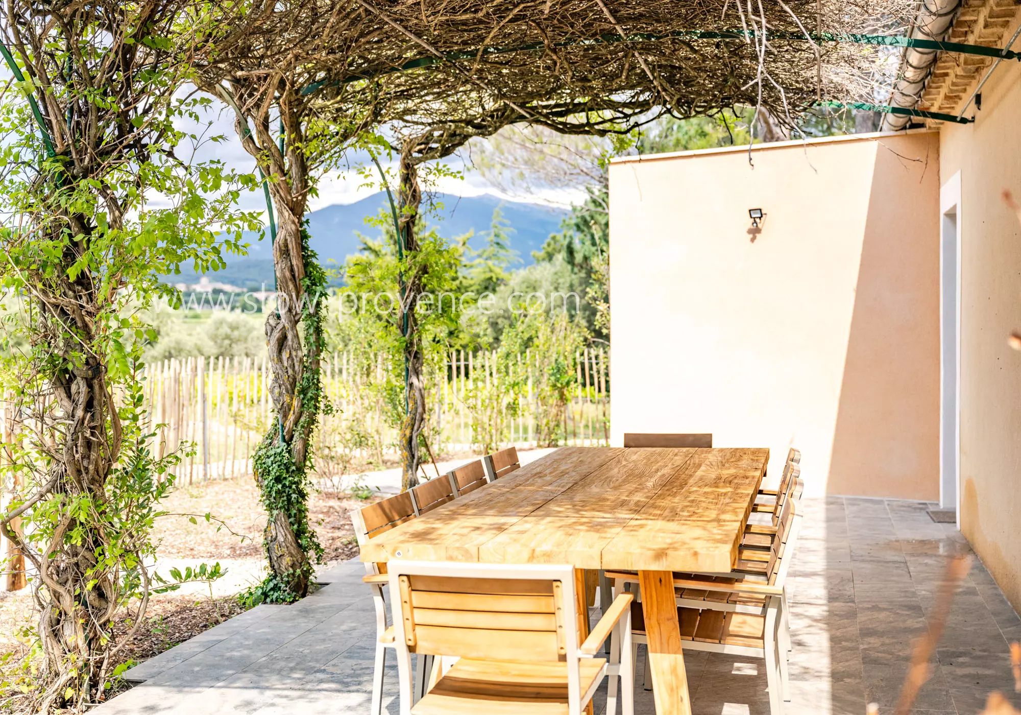 The North terrace with views of the Ventoux