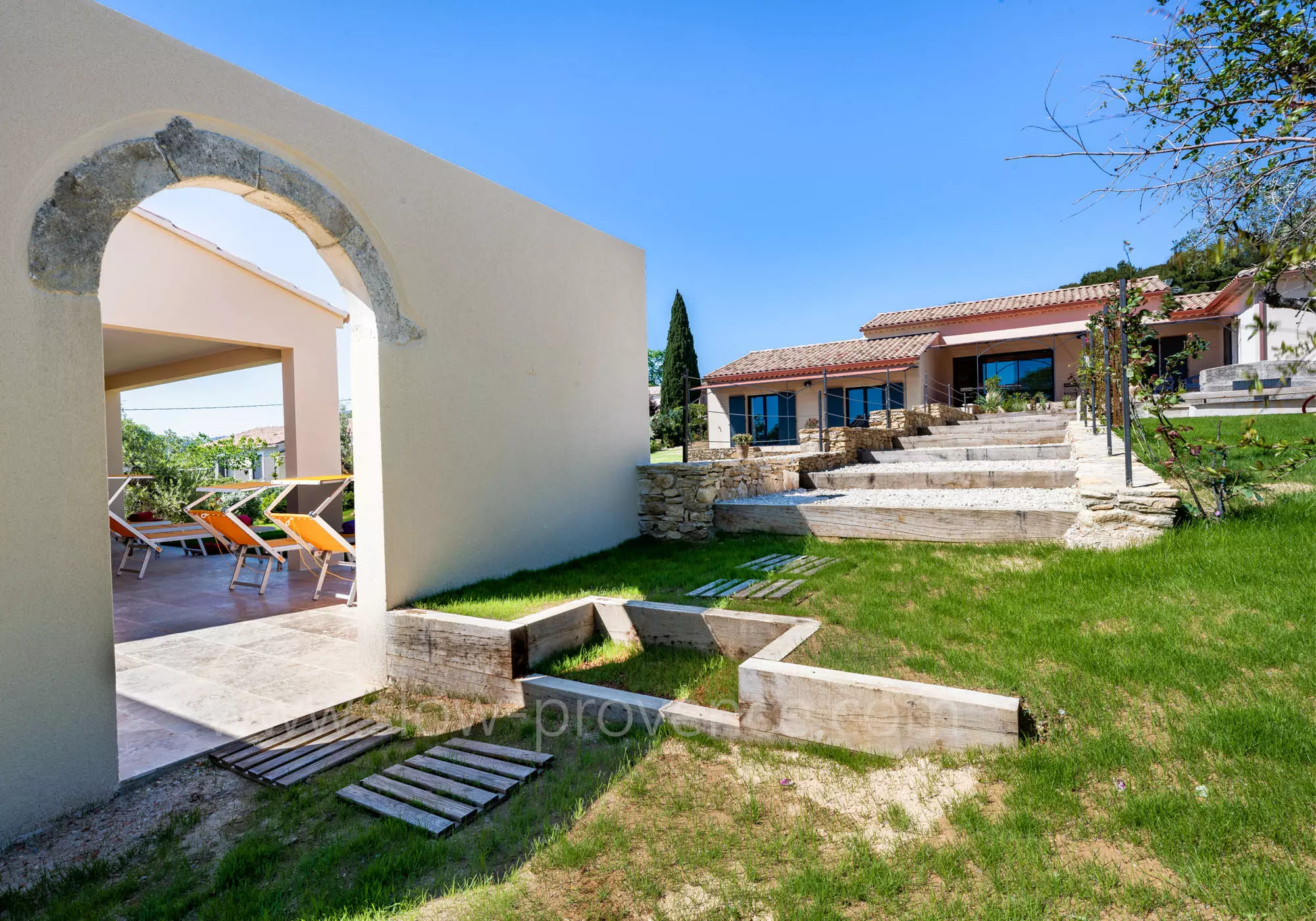 Pool-house and terraced garden